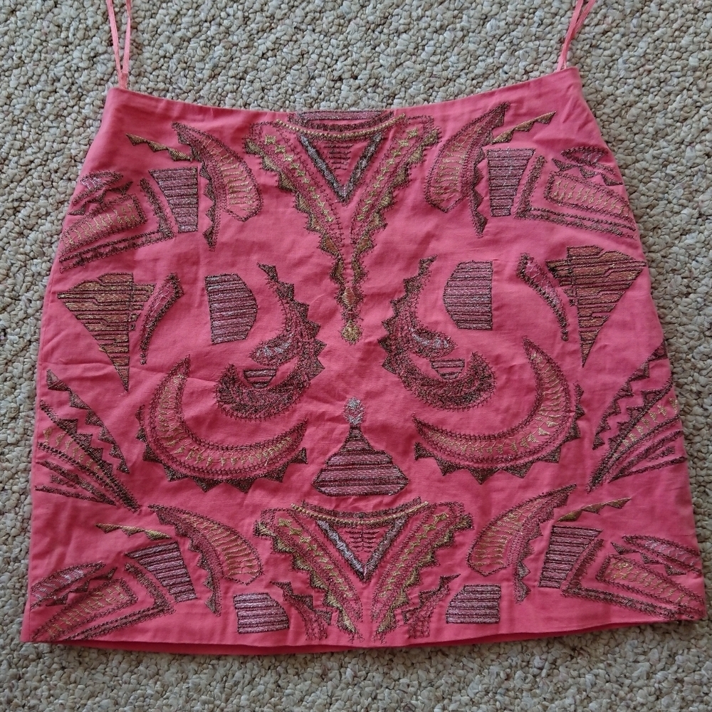 Francesca's 'blue Rain' pink with silver and gold Embroidered mini Skirt Size S